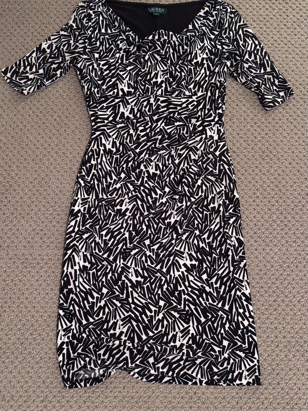 Ralph Lauren Black and White Abstract Midi Dress